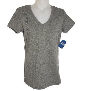 Reebok Womens T Shirt Sz XS Heather Gray Play Dry V Neck Vector Tee Short Sleeve